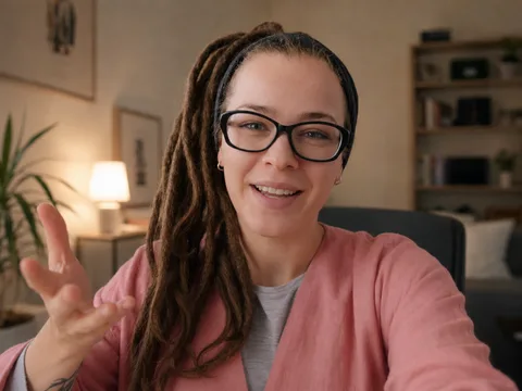 A student with dreadlocks and dark glasses, mid-sentence in a warmly lit room.